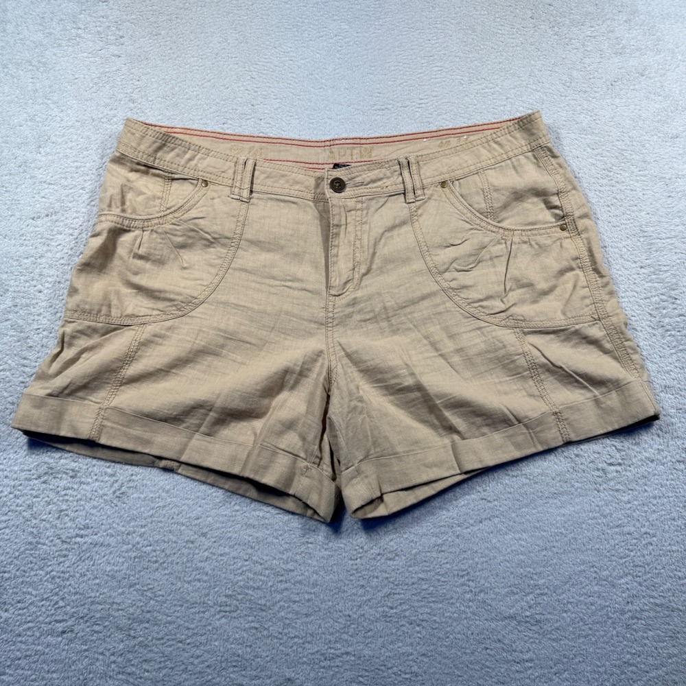 Y2K APT. 9‎ Modern Linen Blend Khaki Shorts Cuffed Pockets Casual Women's 16